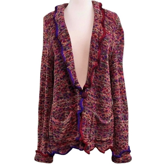 Brenda French Rags Chenille Heavyweight Buttoned Knit Cardigan Multicolor 4 / XL - Picture 1 of 9